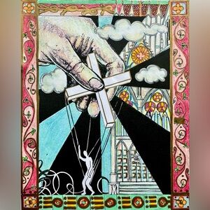 NEW Handmade Hand Crafted Original Artwork Religious Spiritual Cross Art Drawing